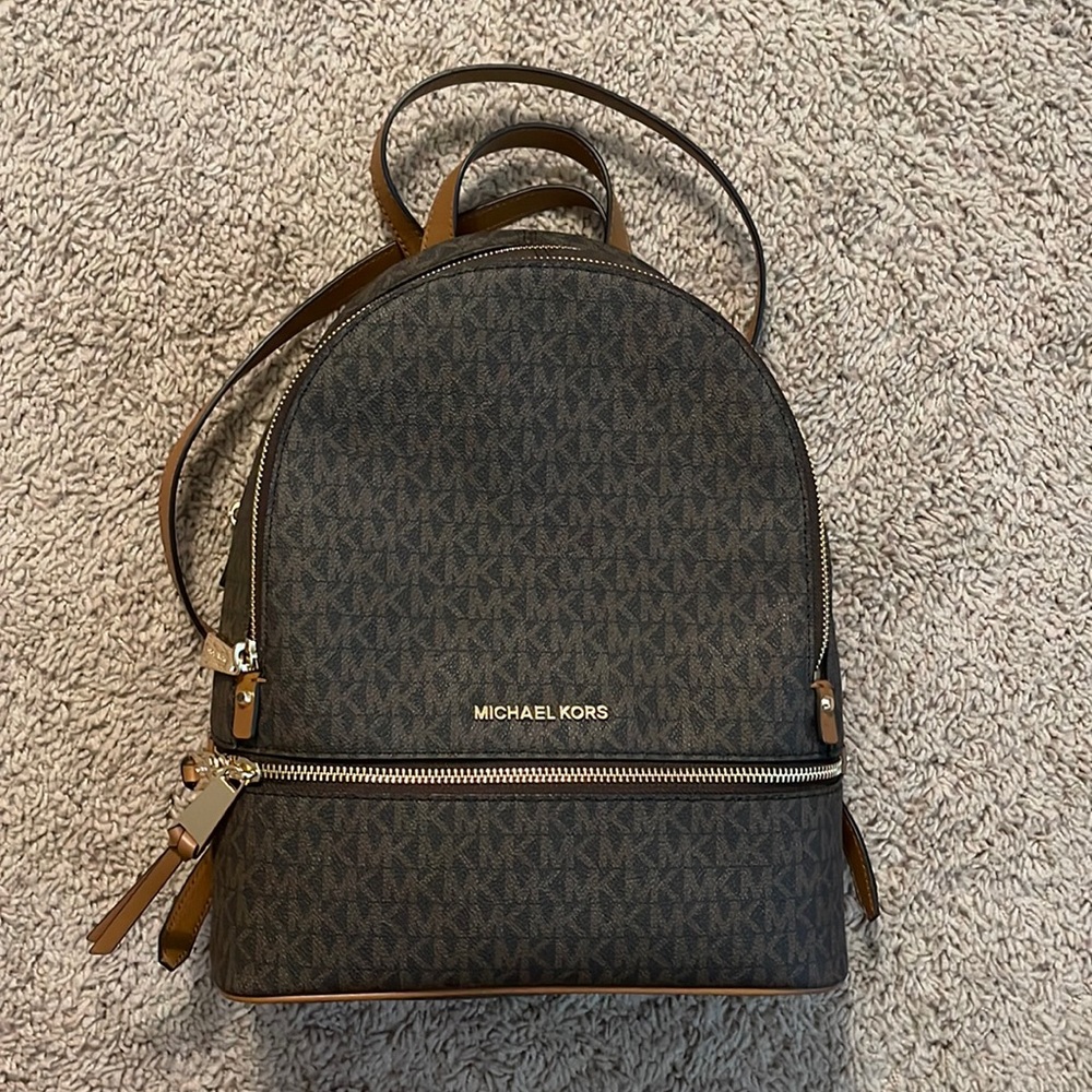 Michael Kors Brown MK Logo Backpack with Gold Hardware